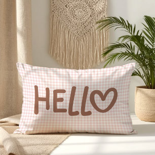Coussin Rectangle Blush Gingham Mocha Caprice Cœur Bonjour