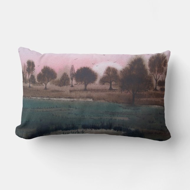 Coussin Rectangle boggy rustique bois automne paysage coucher de sol (Recto)
