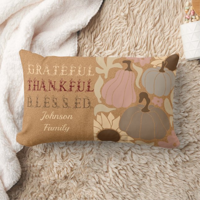 Coussin Rectangle Boho Fall Grateful Thanksgiving (Couverture)