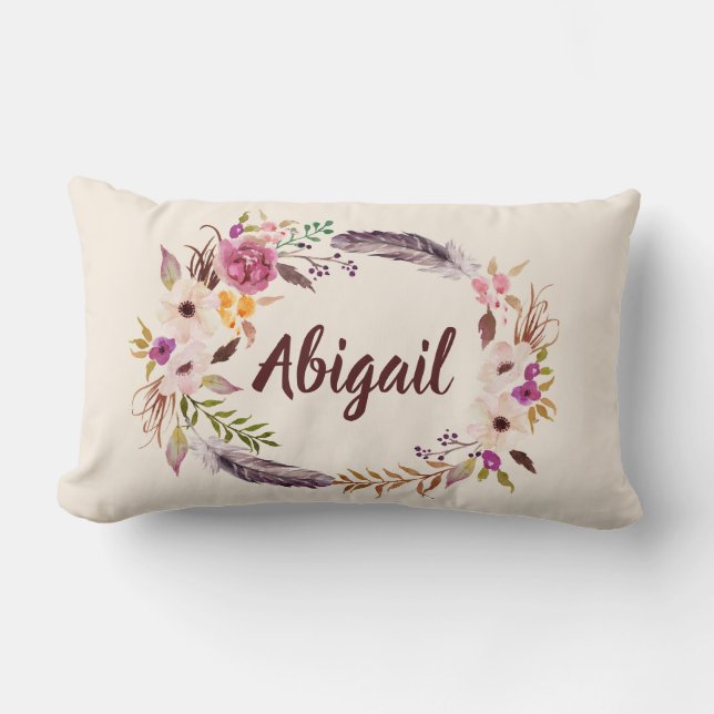 Coussin Rectangle Boho Floral Nom personnalisé Jeu d'oreiller (Recto)