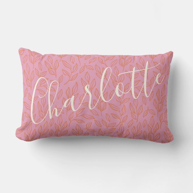 Coussin Rectangle Boho Motif de feuille botanique en rose Personnali (Recto)