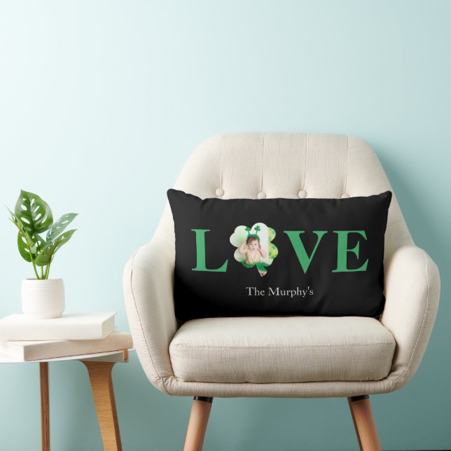 Coussin Rectangle Bold Font Love Photo Shamrock St. Patrick's Day (Chaise)