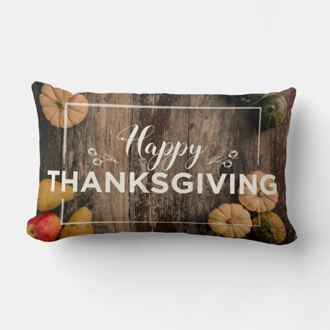 Coussin Rectangle Bon thanksgiving Gourds sur bois rustique (Recto)
