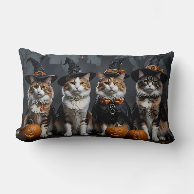 Coussin Rectangle Bonne Halloween Witchy Cats (Recto)