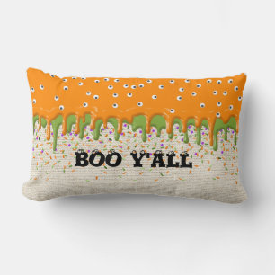 Coussin Rectangle Boo Y'all Eyeballs Sprinkings Linen Halloween amus