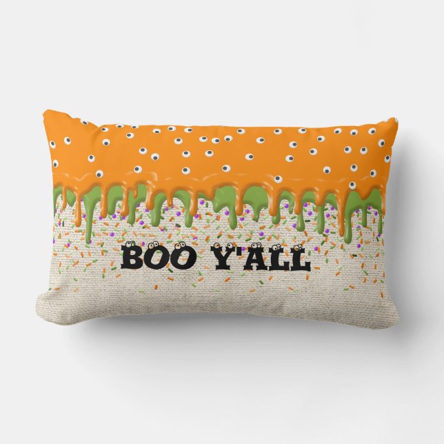 Coussin Rectangle Boo Y'all Eyeballs Sprinkings Linen Halloween amus (Recto)