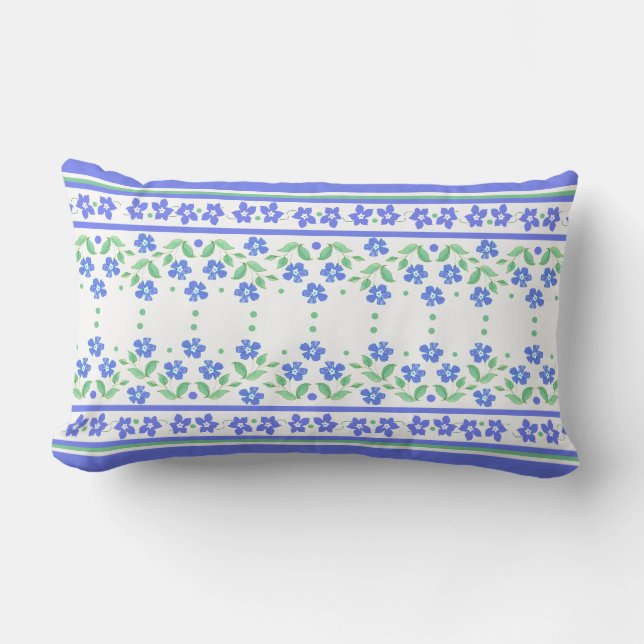 Coussin Rectangle Bordure florale Vert Bleu pour personnaliser (Recto)