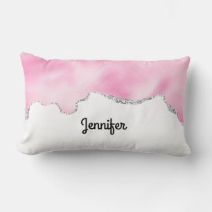 Coussin Rectangle Bordure Parties scintillant rose et argent Faux él