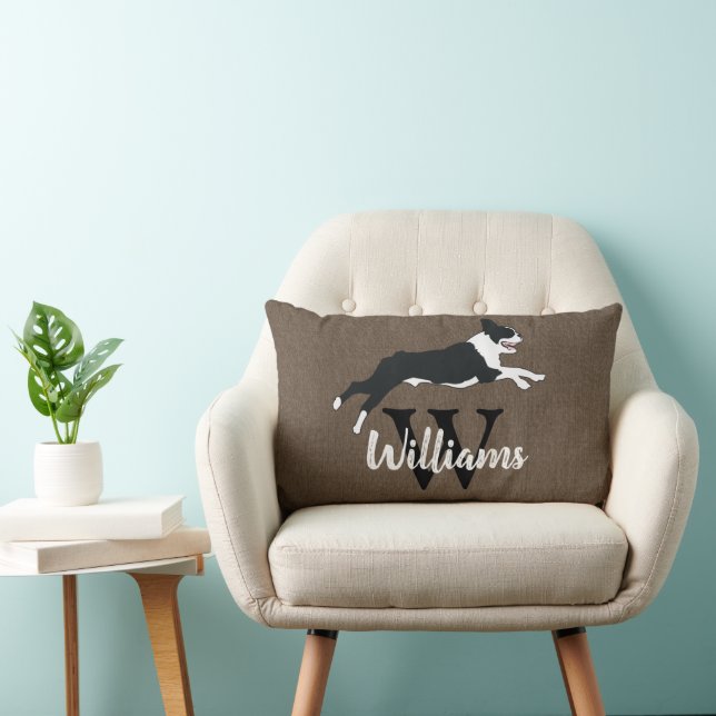 Coussin Rectangle Boston Terrier Chien race Monogramme Nom (Chaise)