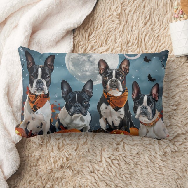 Coussin Rectangle Boston terrier Halloween Épouvantable (Couverture)