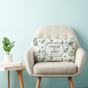 Coussin Rectangle Boston Toile Forest Green Blue Thlow Pillow