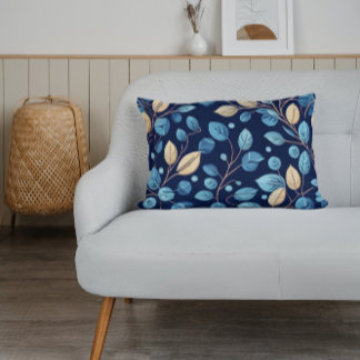 Coussin Rectangle Botaniques beiges et bleues -