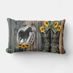 Coussin Rectangle Botte de cow-boy à cheval à la galopante Fleurs de