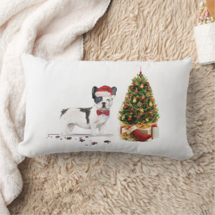 Coussin Rectangle Bouledogue français noir et blanc de Noël