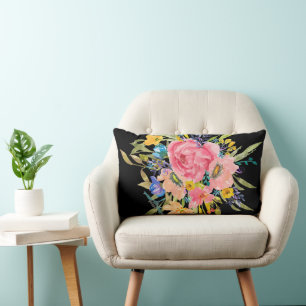 Coussin Rectangle Bouquet Rose d'aquarelle