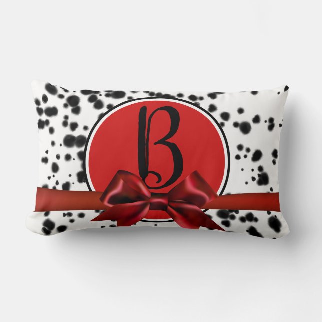 Coussin Rectangle Bow noir blanc rouge Dalmatien Taches Fête d'anniv (Recto)