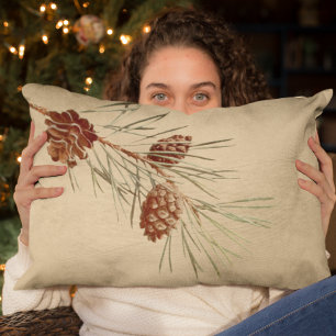 Coussin Rectangle Branche de pin des Fêtes de Noël vintage Cône