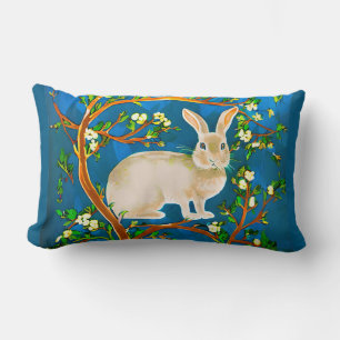 Coussin Rectangle Branches de lapin sauvage et de fleurs