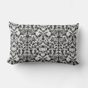 Coussin Rectangle Brocard de dentelle en damas noir et blanc vintage