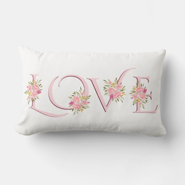 Coussin Rectangle Broussaillée rose Love typographie rose Saint-Vale (Recto)