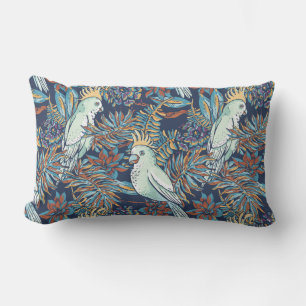 Coussin Rectangle Budgie Rainforest Flowers Arrière - plan bleu feui