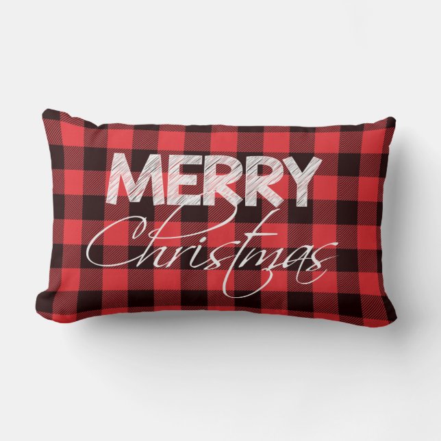 Coussin Rectangle Buffalo Plaid Rouge Noir | Joyeux Noël (Recto)