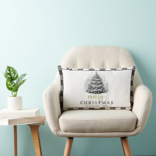 Coussin Rectangle Buffle noir blanc chèque Joyeux Noël