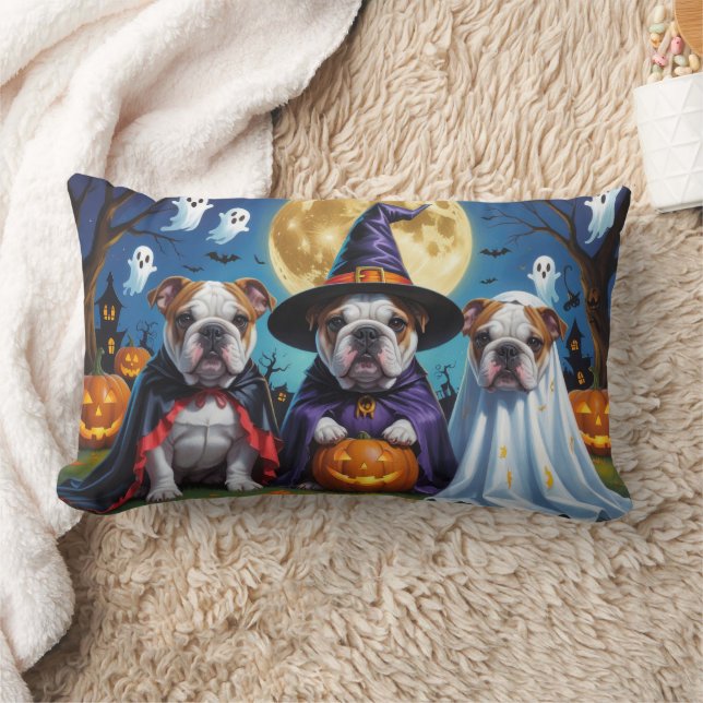 Coussin Rectangle Bulldogs Citrouille Halloween drôle (Couverture)