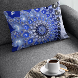 Coussin Rectangle Bulles fractales Ombre Bleu Abstrait