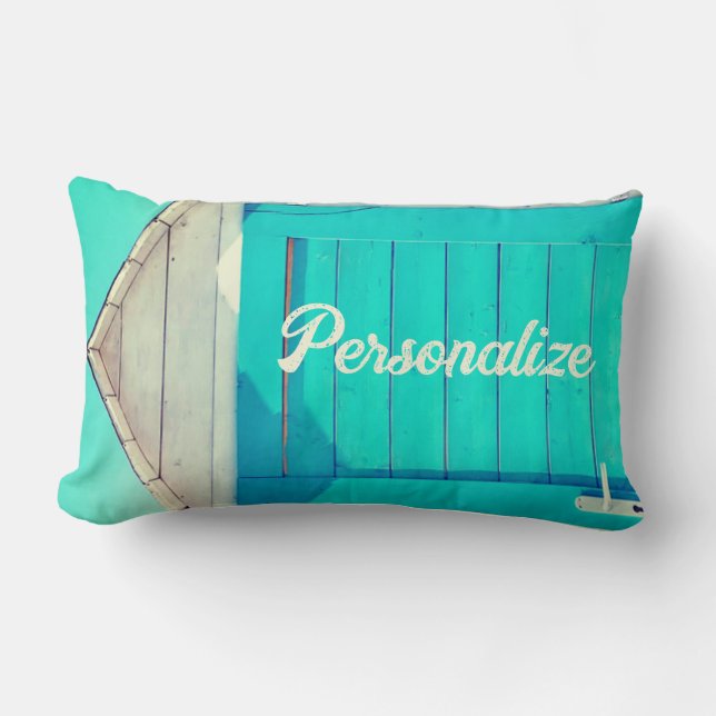 Coussin Rectangle Cabane de vacances en bord de mer bleu turquoise (Recto)