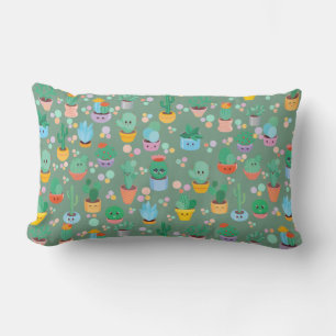 Coussin Rectangle Cactus de dessin animé mignons et colorés dans div
