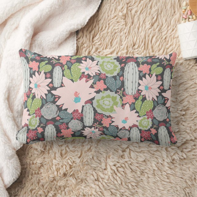 Coussin Rectangle Cactus Et Succulents Plante Vert Rose Bleu (Couverture)