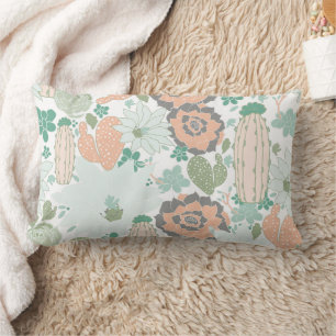 Coussin Rectangle Cactus Motif Imprimer Coral Mint Vert Blanc