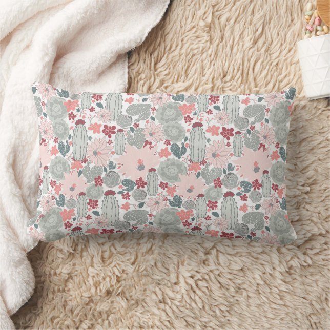 Coussin Rectangle Cactus Pink Mint Succulents Fleurs du désert (Couverture)