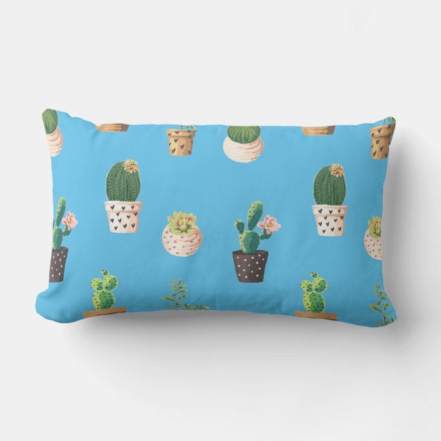 Coussin Rectangle Cactus Succulents à Dessrt Vert dans les pots (Recto)