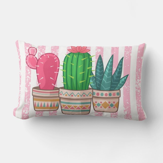 Coussin Rectangle cactus tiré par la main avec l'arrière - plan de (Recto)