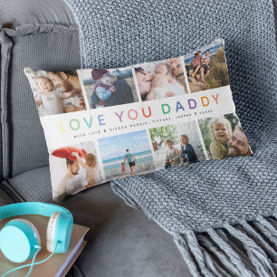 Coussin Rectangle Cadeau de collage photo 'JE T'AIME PAPA' arc-en-ci