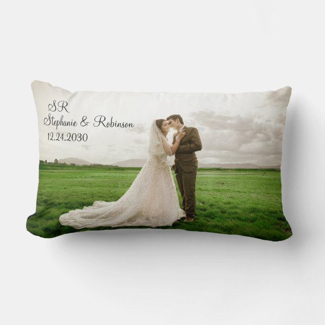 Coussin Rectangle Cadeau Monogramme Photo Personnalisé (Recto)