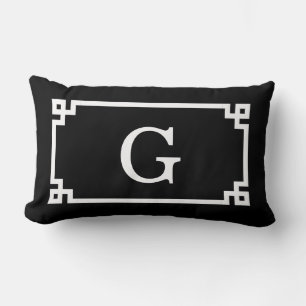 Coussin Rectangle Cadre à clé grecque noir blanc #2 Monogramme initi