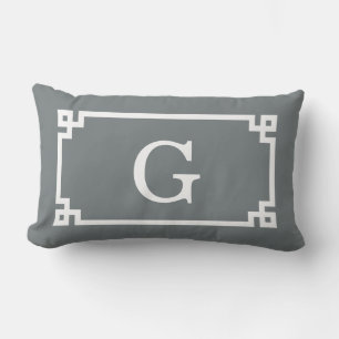 Coussin Rectangle Cadre Clé Grecque Blanc Charbon #2 Monogramme Init