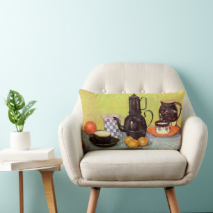 Coussin Rectangle Café en émail bleu par Vincent van Gogh