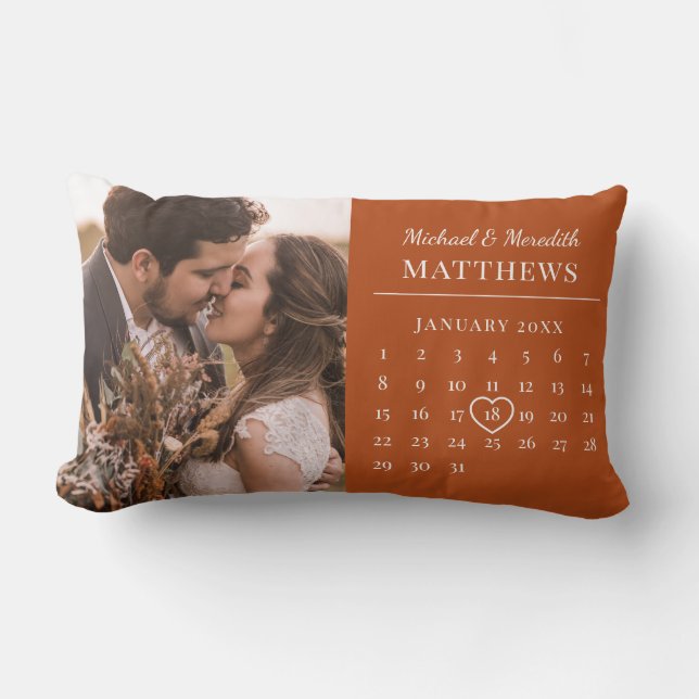 Coussin Rectangle Calendrier d'anniversaire du Mariage de automne or (Recto)