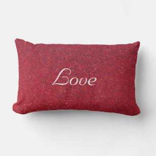 Coussin Rectangle Calligraphie d'amour sur rouge scintillant