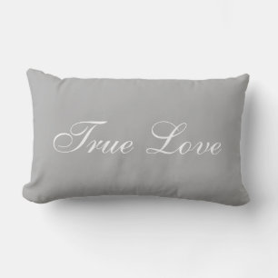 Coussin Rectangle Calligraphie élégante de l'amour blanc sur gris ar