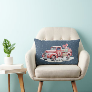 Coussin Rectangle Camion De Noël Rouge Rétro En Neige