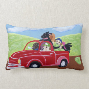 Coussin Rectangle Camion et peinture rouges de Labradors