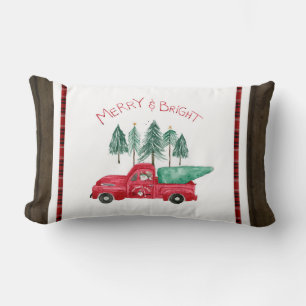 Coussin Rectangle Camion Rouge Rustique Joyeux Lumineux Plaid GnomFa