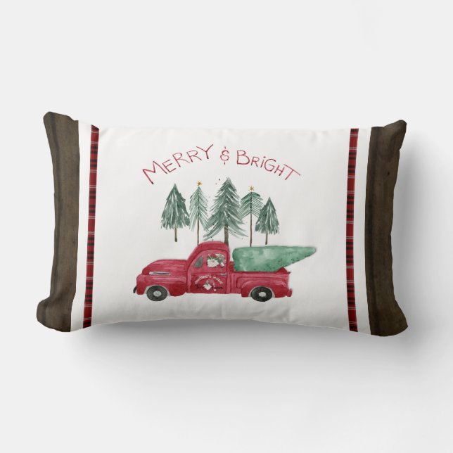 Coussin Rectangle Camion Rouge Rustique Joyeux Lumineux Plaid GnomFa (Recto)
