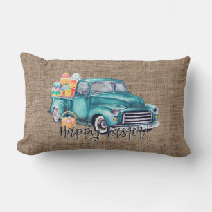 Coussin Rectangle Camion Rustique Joyeux Décor de Pâques