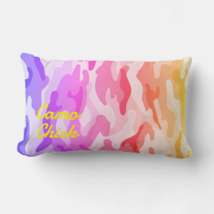 Coussin Rectangle Camouflage de filles Pastels Monogramme en Jaune  